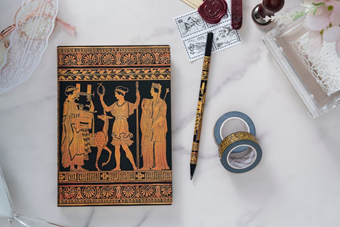 Uncover the Hidden Stories of Ancient Greek Pottery with Our Gathering of Deities Softcover Design!